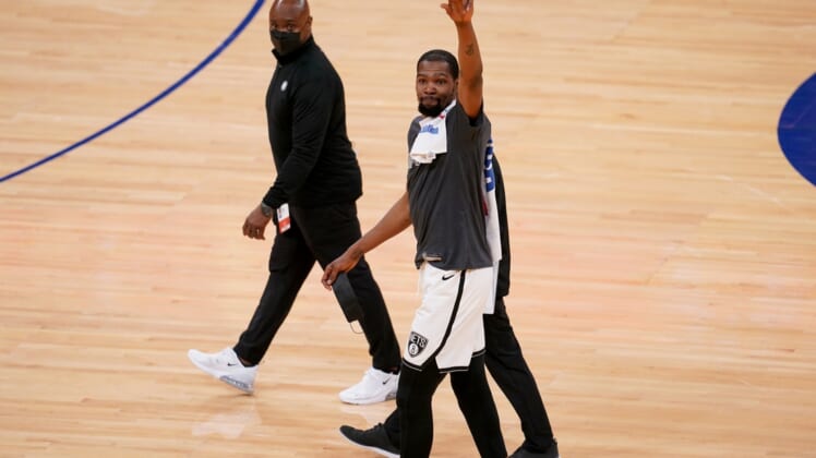 Nets star Kevin Durant sidelined to hamstring injury.