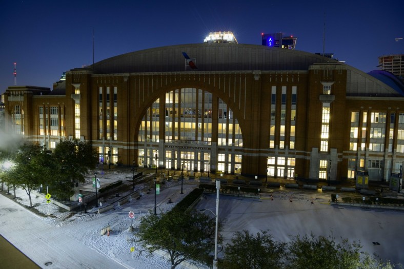 Feb 15, 2021; Dallas, Texas, USA; A view of the arena before the game between the Nashville Predators and Dallas Stars at American Airlines Center. The game is postponed at the request of the city of Dallas due to the power outages in the region. Mandatory Credit: Jerome Miron-USA TODAY Sports