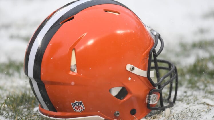 Dec 24, 2017; Chicago, IL, USA; A general view of a Cleveland Browns helmet prior to a game against the Chicago Bears at Soldier Field. The Bears won 20-3. Mandatory Credit: Patrick Gorski-USA TODAY Sports