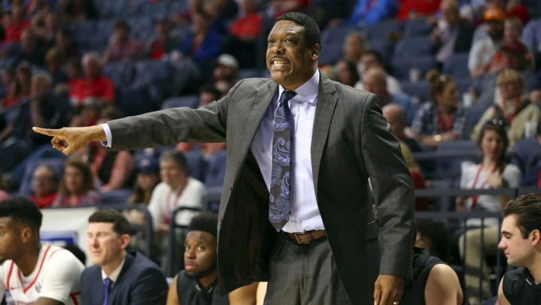 Feb 24, 2018; Oxford, MS, USA; Mississippi Rebels head coach Tony Madlock during the first half against the Tennessee Volunteers at The Pavilion at Ole Miss. Mandatory Credit: Spruce Derden-USA TODAY Sports