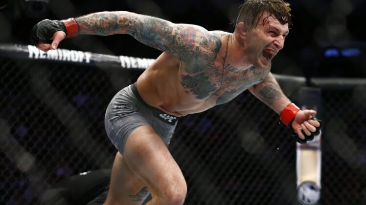 January 19, 2019; Brooklyn, NY, USA; Gregor Gillepsie reacts following his victory by submission against Yancy Medeiros during UFC Fight Night at Barclays Center. Mandatory Credit: Noah K. Murray-USA TODAY Sports