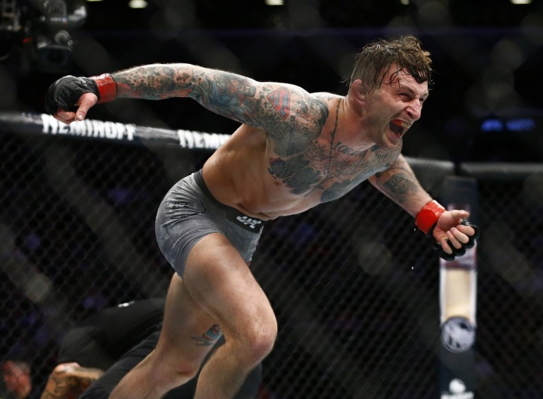 January 19, 2019; Brooklyn, NY, USA; Gregor Gillepsie reacts following his victory by submission against Yancy Medeiros during UFC Fight Night at Barclays Center. Mandatory Credit: Noah K. Murray-USA TODAY Sports