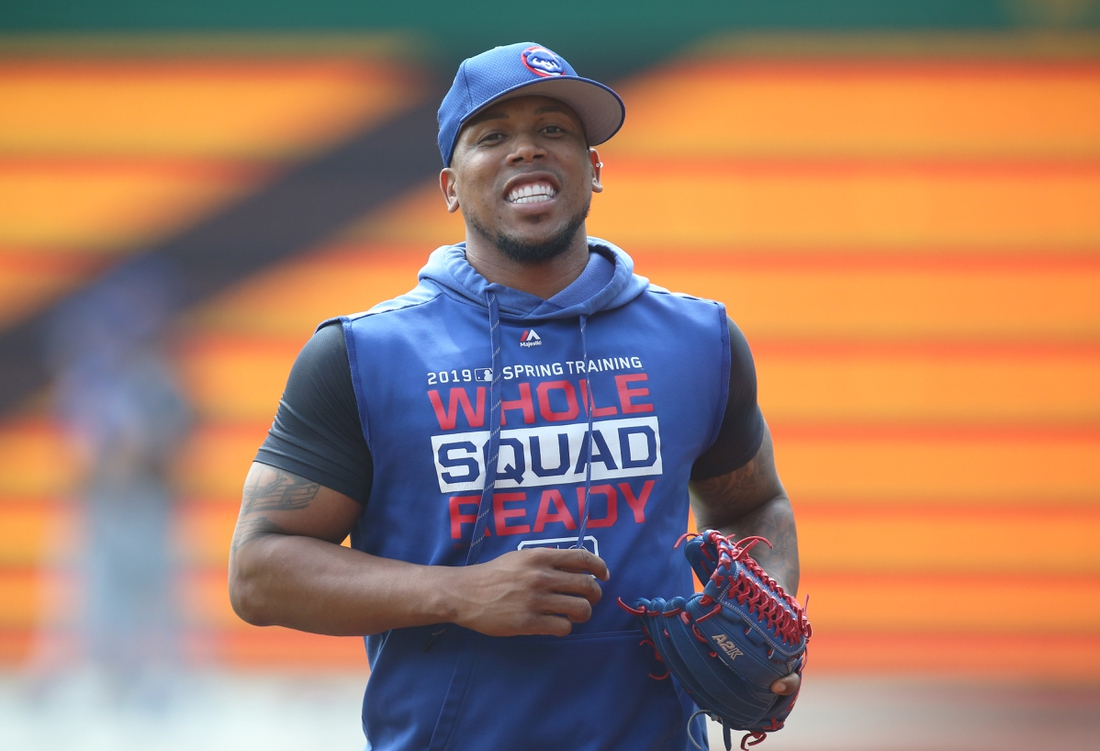 Aug 17, 2019; Pittsburgh, PA, USA;  Chicago Cubs relief pitcher Pedro Strop (46) jogs on the field prior to the game against the Pittsburgh Pirates at PNC Park. Mandatory Credit: Charles LeClaire-USA TODAY Sports