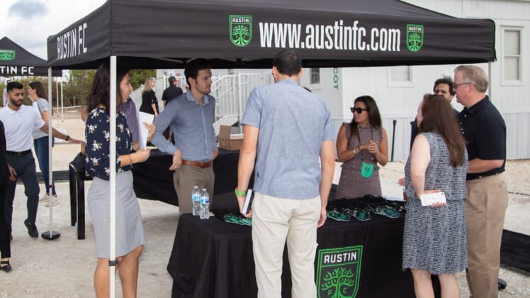 Sep 9, 2019; Austin, TX, USA; FC Austin signup tent for arriving guests for the ground breaking ceremonies at McKalla Place. Mandatory Credit: John Gutierrez-USA TODAY Sports