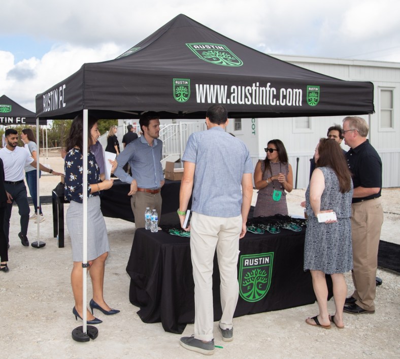 Sep 9, 2019; Austin, TX, USA; FC Austin signup tent for arriving guests for the ground breaking ceremonies at McKalla Place. Mandatory Credit: John Gutierrez-USA TODAY Sports