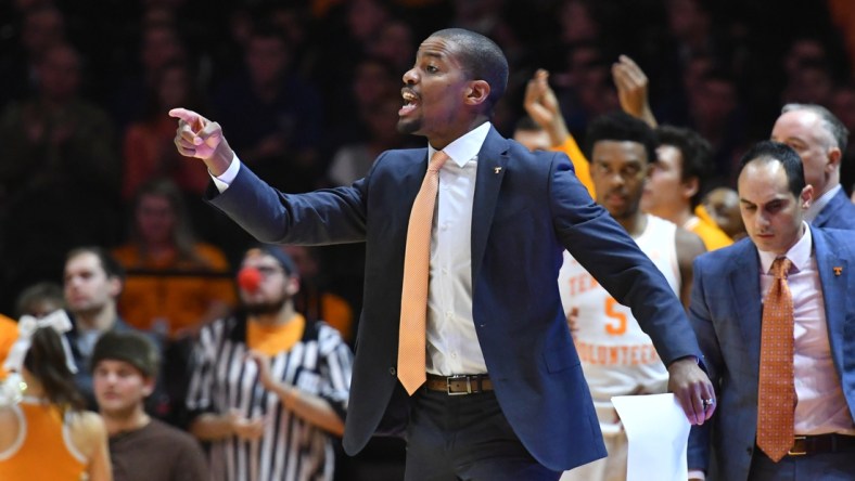 Nov 25, 2019; Knoxville, TN, USA; Tennessee Volunteers assistant coach Kim English during the first half against the Chattanooga Mocs at Thompson-Boling Arena. Mandatory Credit: Randy Sartin-USA TODAY Sports