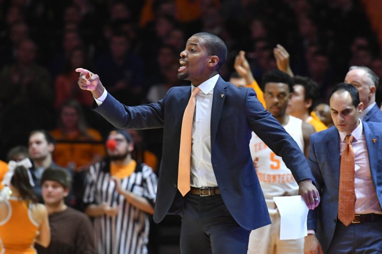 Nov 25, 2019; Knoxville, TN, USA; Tennessee Volunteers assistant coach Kim English during the first half against the Chattanooga Mocs at Thompson-Boling Arena. Mandatory Credit: Randy Sartin-USA TODAY Sports