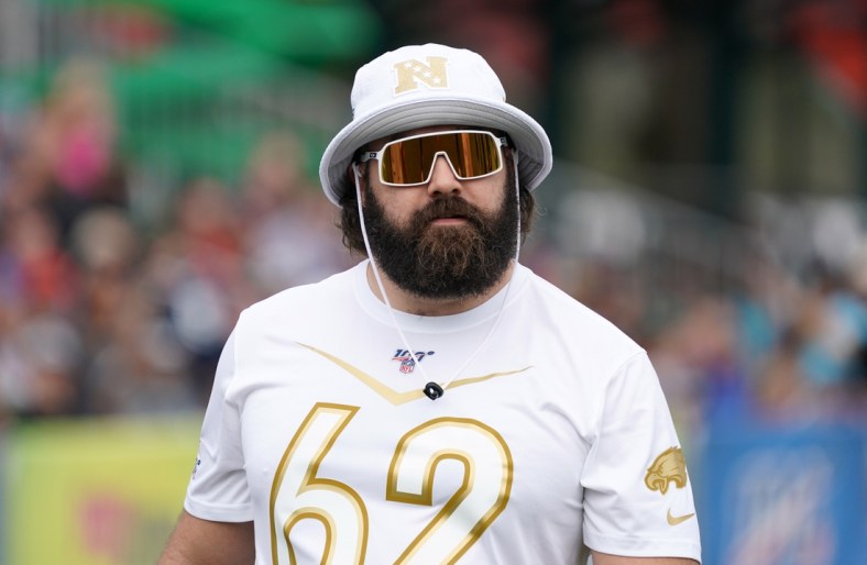 Jan 23, 2020; Kissimmee, Florida, USA; Philadelphia Eagles center Jason Kelce (62) during NFC practice at ESPN Wide World of Sports. Mandatory Credit: Kirby Lee-USA TODAY Sports