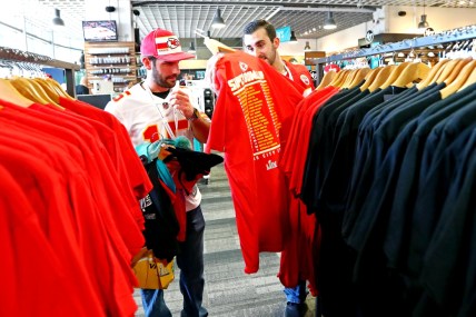 Feb 2, 2020; Miami Gardens, Florida, USA; Fans look throw merchandise before Super Bowl LIV between the San Francisco 49ers and the Kansas City Chiefs at Hard Rock Stadium. Mandatory Credit: Kim Klement-USA TODAY Sports