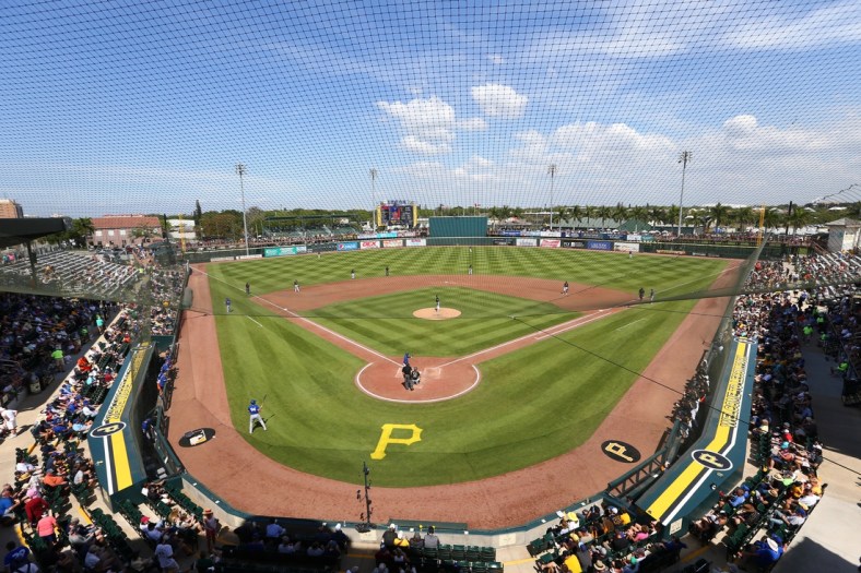 Mar 12, 2020; Bradenton, Florida, USA;  A general view of LECOM Park during the spring training  home of the  Pittsburgh Pirates against the  Toronto Blue Jays . Mandatory Credit: Kim Klement-USA TODAY Sports
