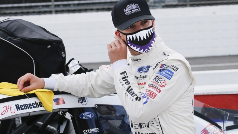 Jun 10, 2020; Martinsville, VA, USA; NASCAR driver John Hunter Nemechek waits for the start of the NASCAR Cup Series at Martinsville at Martinsville Speedway. Mandatory Credit: Steve Helber/Pool Photo via USA TODAY Network