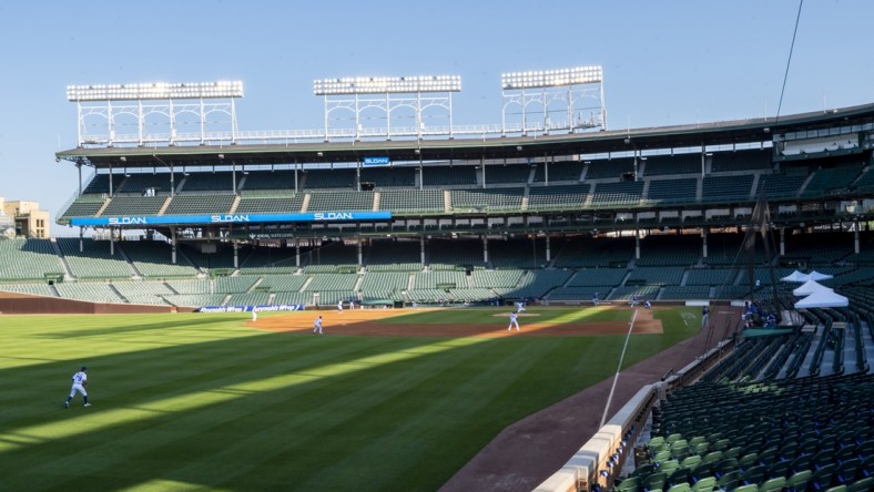 Jul 5, 2020; Chicago, Illinois, United States; A general view is seen during a sim game at Wrigley Field. Mandatory Credit: Patrick Gorski-USA TODAY Sports