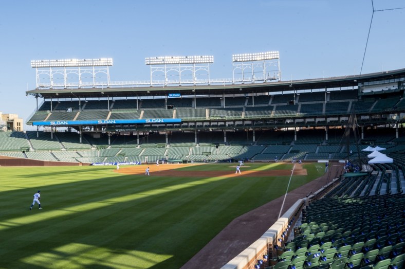 Jul 5, 2020; Chicago, Illinois, United States; A general view is seen during a sim game at Wrigley Field. Mandatory Credit: Patrick Gorski-USA TODAY Sports