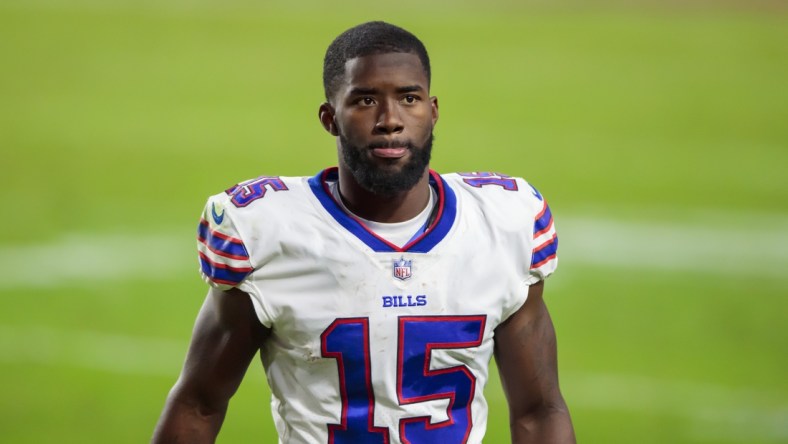 Nov 15, 2020; Glendale, Arizona, USA; Buffalo Bills wide receiver John Brown (15) against the Arizona Cardinals at State Farm Stadium. Mandatory Credit: Mark J. Rebilas-USA TODAY Sports