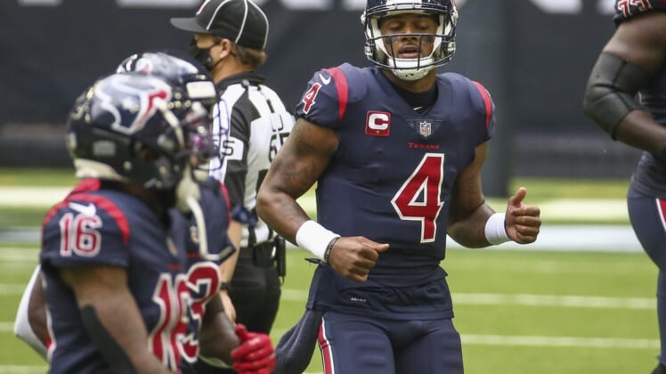 Dec 27, 2020; Houston, Texas, USA; Houston Texans quarterback Deshaun Watson (4) jogs off the field after a play against the Cincinnati Bengals during the first quarter at NRG Stadium. Mandatory Credit: Troy Taormina-USA TODAY Sports