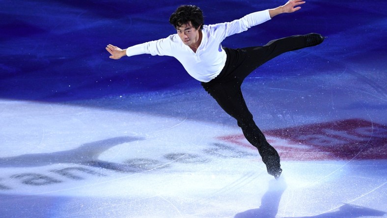 Jan 17, 2021; Las Vegas, Nevada, USA; Nathan Chen performs during the Skating Spectacular event at the 2021 U.S. Figure Skating Championships at Orleans Arena. Mandatory Credit: Orlando Ramirez-USA TODAY Sports