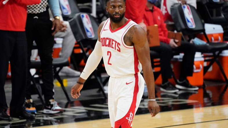 Jan 14, 2021; San Antonio, Texas, USA; Houston Rockets guard David Nwaba (2) in the fourth quarter of the game against the San Antonio Spurs at AT&T Center. Mandatory Credit: Scott Wachter-USA TODAY Sports