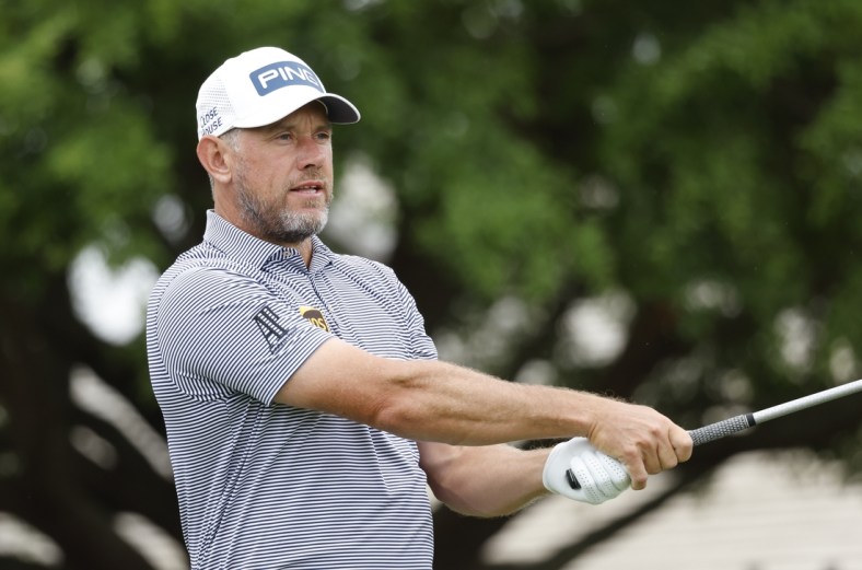Mar 6, 2021; Orlando, Florida, USA; Lee Westwood hits his tee shot on the first hole during the third round of the Arnold Palmer Invitational golf tournament at Bay Hill Club & Lodge. Mandatory Credit: Reinhold Matay-USA TODAY Sports