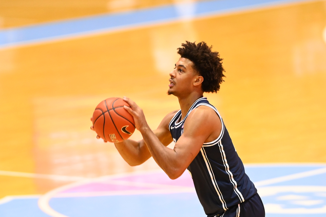 Mar 6, 2021; Chapel Hill, North Carolina, USA; Duke Blue Devils forward Jaemyn Brakefield (5) shoots in the second half at Dean E. Smith Center. Mandatory Credit: Bob Donnan-USA TODAY Sports