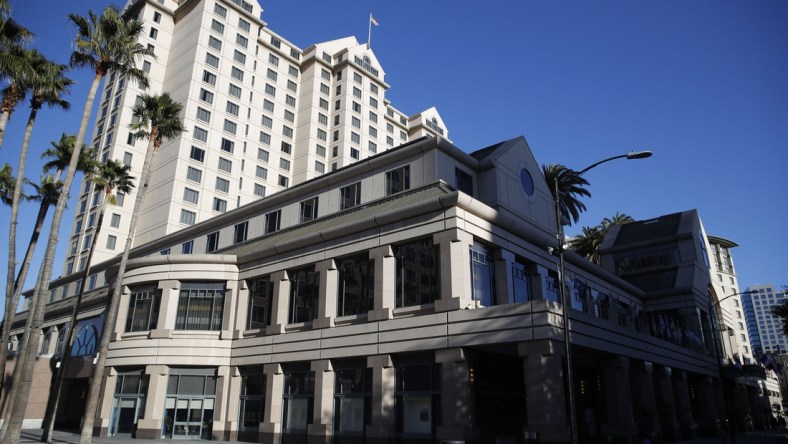 Mar 6, 2021; San Jose, California, USA; An external view of the Fairmont Hotel that was being used by the Vegas Golden Knights before a game against the San Jose Sharks at SAP Center at San Jose. Mandatory Credit: Darren Yamashita-USA TODAY Sports