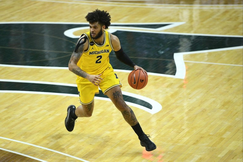 Mar 7, 2021; East Lansing, Michigan, USA; Michigan Wolverines forward Isaiah Livers (2) during the first half against the Michigan State Spartans at Jack Breslin Student Events Center. Mandatory Credit: Tim Fuller-USA TODAY Sports