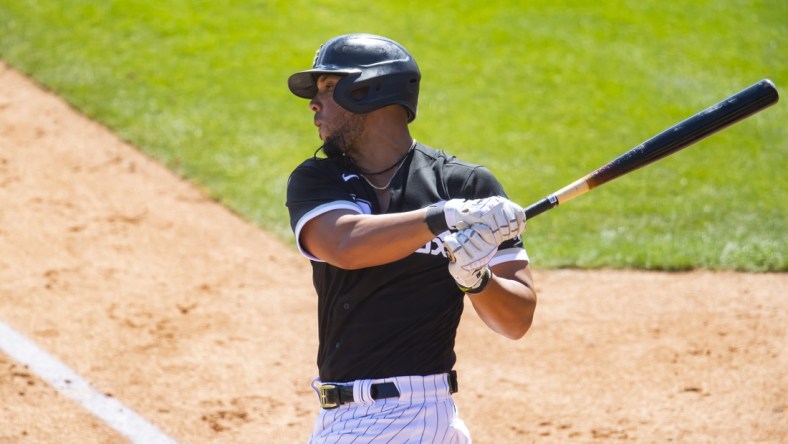 Mar 15, 2021; Glendale, Arizona, USA; Chicago White Sox infielder Jose Abreu (79) against the Chicago Cubs during a Spring Training game at Camelback Ranch Glendale. Mandatory Credit: Mark J. Rebilas-USA TODAY Sports