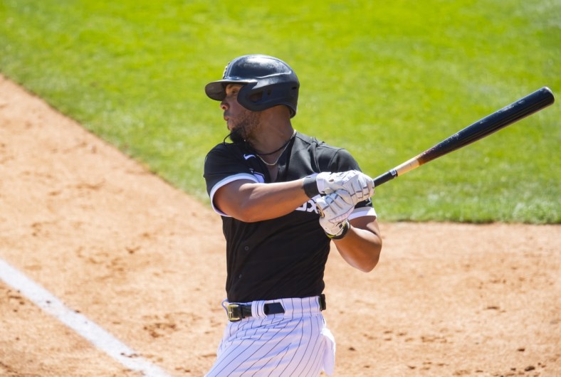 Mar 15, 2021; Glendale, Arizona, USA; Chicago White Sox infielder Jose Abreu (79) against the Chicago Cubs during a Spring Training game at Camelback Ranch Glendale. Mandatory Credit: Mark J. Rebilas-USA TODAY Sports