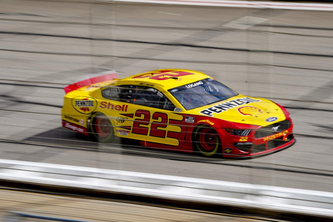 Mar 21, 2021; Hampton, Georgia, USA; NASCAR Cup Series driver Joey Logano (22) at Atlanta Motor Speedway. Mandatory Credit: Marvin Gentry-USA TODAY Sports