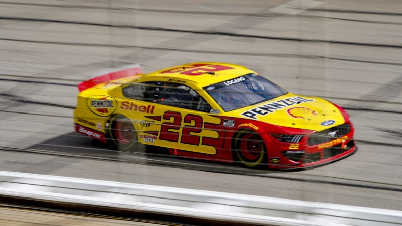 Mar 21, 2021; Hampton, Georgia, USA; NASCAR Cup Series driver Joey Logano (22) at Atlanta Motor Speedway. Mandatory Credit: Marvin Gentry-USA TODAY Sports