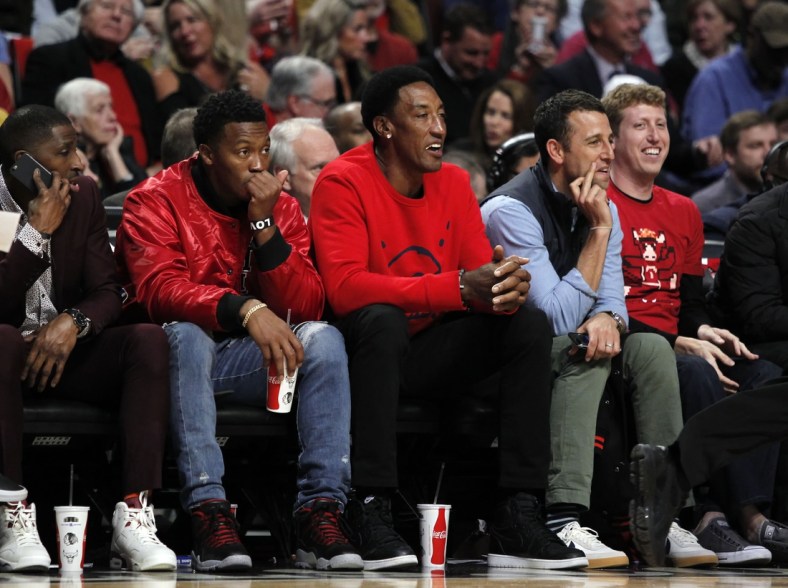 Apr 21, 2017; Chicago, IL, USA; Former Chicago Bull Scottie Pippen attends game three of the first round of the 2017 NBA Playoffs against the Boston Celtics at United Center. Mandatory Credit: Caylor Arnold-USA TODAY Sports