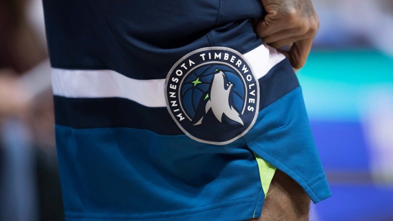 Nov 17, 2017; Dallas, TX, USA; A view of the Minnesota Timberwolves logo during the game between the Dallas Mavericks and the Minnesota Timberwolves at the American Airlines Center. The Timberwolves defeat the Mavericks 111-87. Mandatory Credit: Jerome Miron-USA TODAY Sports