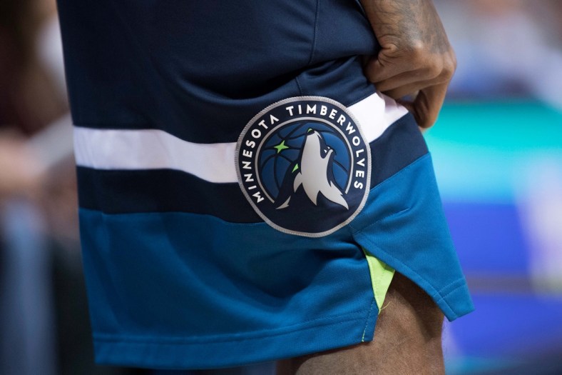 Nov 17, 2017; Dallas, TX, USA; A view of the Minnesota Timberwolves logo during the game between the Dallas Mavericks and the Minnesota Timberwolves at the American Airlines Center. The Timberwolves defeat the Mavericks 111-87. Mandatory Credit: Jerome Miron-USA TODAY Sports