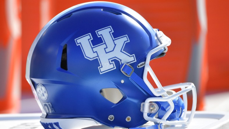 Oct 27, 2018; Columbia, MO, USA; A general view of a Kentucky Wildcats helmet during the game against the Missouri Tigers at Memorial Stadium/Faurot Field. Kentucky won 15-14. Mandatory Credit: Denny Medley-USA TODAY Sports