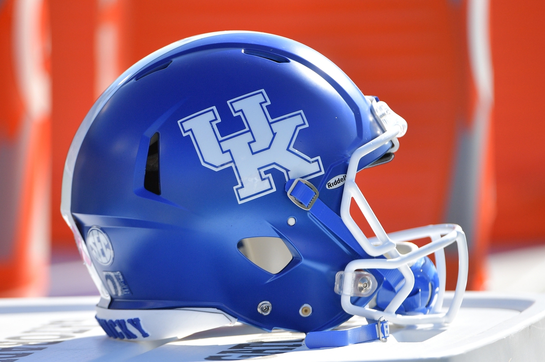 Oct 27, 2018; Columbia, MO, USA; A general view of a Kentucky Wildcats helmet during the game against the Missouri Tigers at Memorial Stadium/Faurot Field. Kentucky won 15-14. Mandatory Credit: Denny Medley-USA TODAY Sports