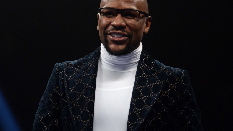 Jan 19, 2019; Las Vegas, NV, USA; Floyd Mayweather looks on prior to the Badou Jack (not pictured) and Marcus Browne (not pictured) WBA Interim & WBC Silver light heavyweight boxing match at MGM Grand Garden Arena. Mandatory Credit: Joe Camporeale-USA TODAY Sports