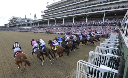 May 3, 2019; Louisville, KY, USA; A general view at the start of the 145th running of the Kentucky Oaks at Churchill Downs. Mandatory Credit: Jamie Rhodes-USA TODAY Sports