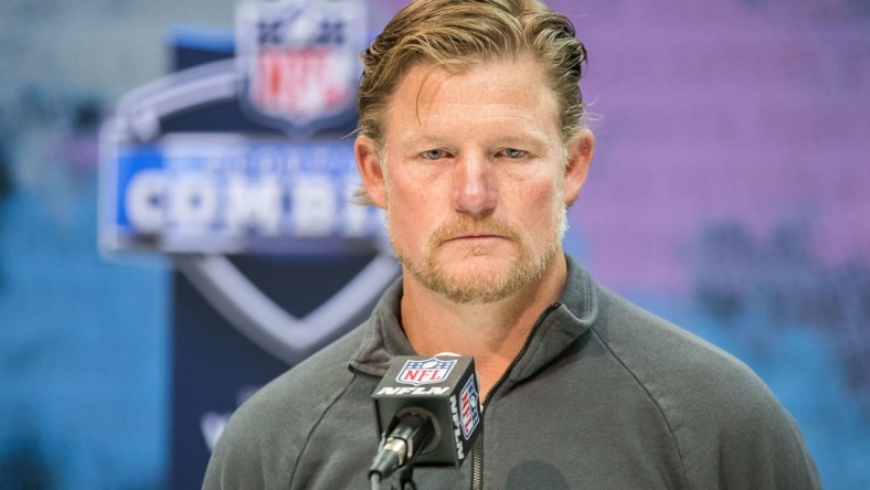 Feb 25, 2020; Indianapolis, Indiana, USA; Los Angeles Rams general manager Les Snead speaks to the media during the 2020 NFL Combine in the Indianapolis Convention Center. Mandatory Credit: Trevor Ruszkowski-USA TODAY Sports