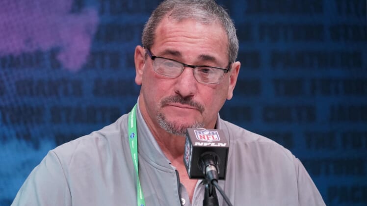 Feb 25, 2020; Indianapolis, Indiana, USA; New York Giants general manager Dave Gettleman during the NFL Scouting Combine at the Indiana Convention Center. Mandatory Credit: Kirby Lee-USA TODAY Sports
