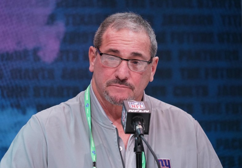 Feb 25, 2020; Indianapolis, Indiana, USA; New York Giants general manager Dave Gettleman during the NFL Scouting Combine at the Indiana Convention Center. Mandatory Credit: Kirby Lee-USA TODAY Sports