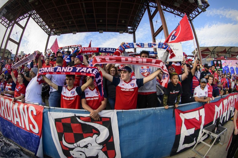 Feb 29, 2020; Frisco, Texas, USA; A view of the FC Dallas fans and their flags and their scarves before the game between FC Dallas and the Philadelphia Union at Toyota Stadium. Mandatory Credit: Jerome Miron-USA TODAY Sports
