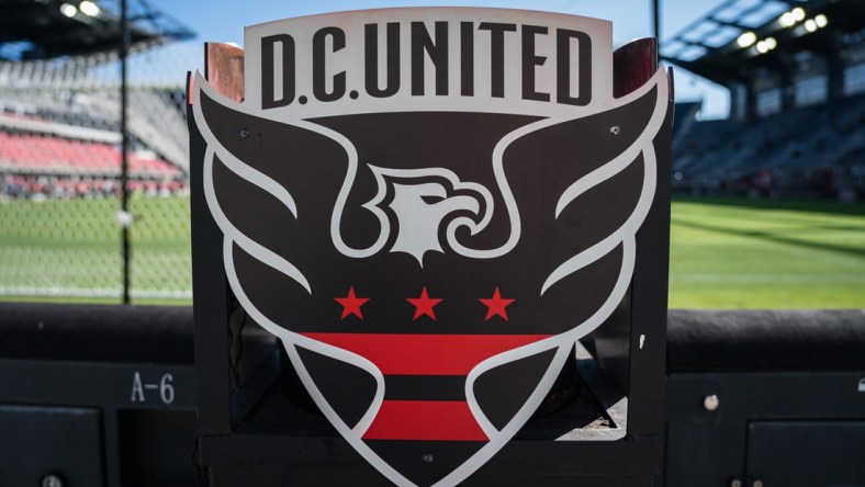 Mar 7, 2020; Washington, DC, USA; A general view of a D.C. United logo on the sideline before the game between D.C. United and Inter Miami at Audi Field. Mandatory Credit: Scott Taetsch-USA TODAY Sports