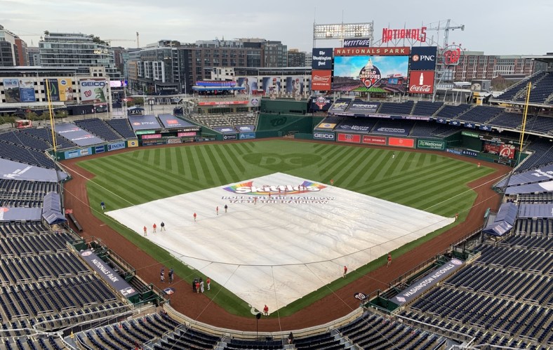 Sep 25, 2020; Washington, District of Columbia, USA; A general view after the game between the New York Mets and Washington Nationals was postponed due to weather at Nationals Park. Mandatory Credit: Brad Mills-USA TODAY Sports