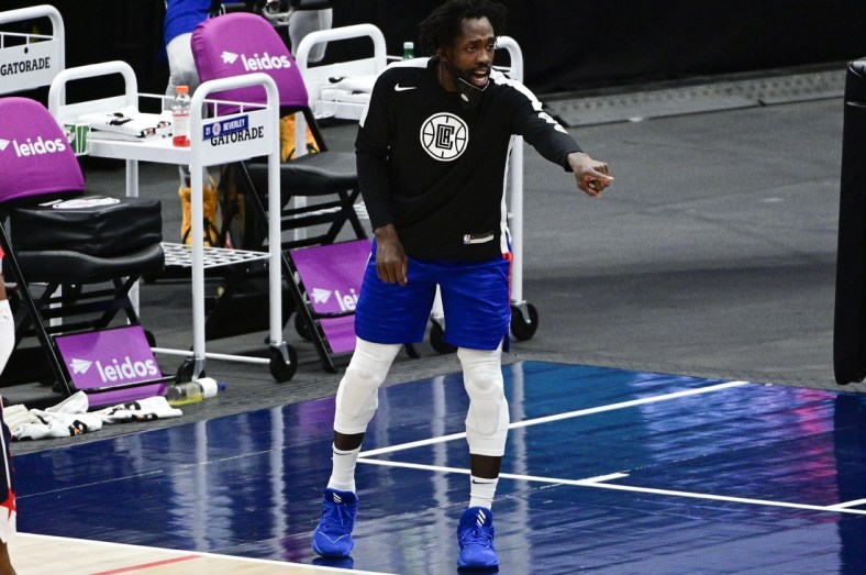 Mar 4, 2021; Washington, District of Columbia, USA;  LA Clippers guard Patrick Beverley (21) reacts during a time out during the fourth quarter against the LA Clippers at Capital One Arena. Mandatory Credit: Tommy Gilligan-USA TODAY Sports