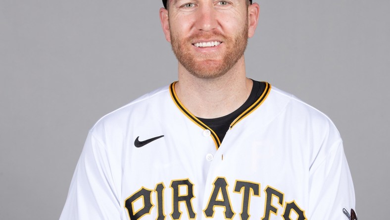 Mar 1, 2021; Sarasota, FL, USA; Pittsburgh Pirates Todd Frazier (99) poses during media day at Ed Smith Stadium. Mandatory Credit: MLB Photos via USA Today Sports