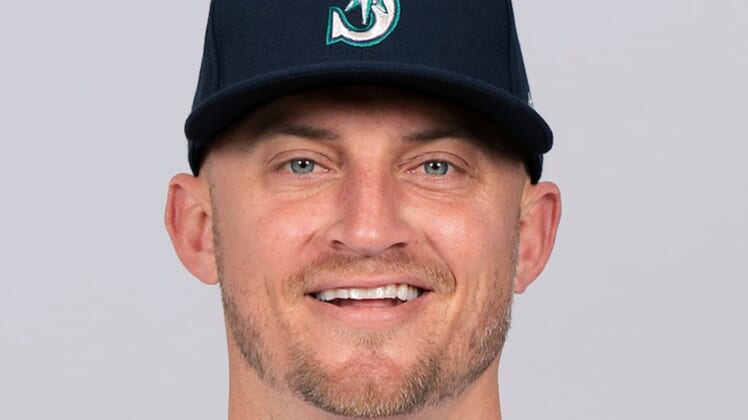Mar 1, 2021; Peoria, AZ, USA; Seattle Mariners  Kyle Seager #15 poses during media day at the Peoria Sports Complex. Mandatory Credit: MLB photos via USA TODAY Sports