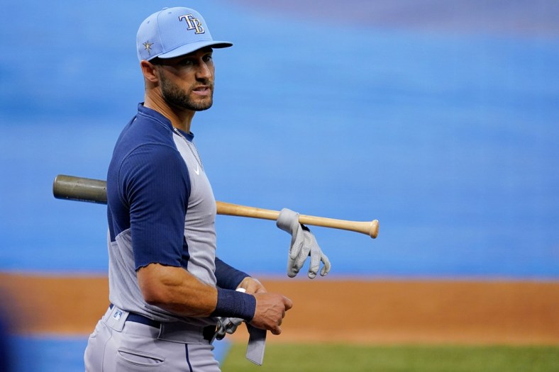 Apr 3, 2021; Miami, Florida, USA; Tampa Bay Rays center fielder Kevin Kiermaier (39) walks on the field prior to the game against the Miami Marlins at loanDepot park. Mandatory Credit: Jasen Vinlove-USA TODAY Sports