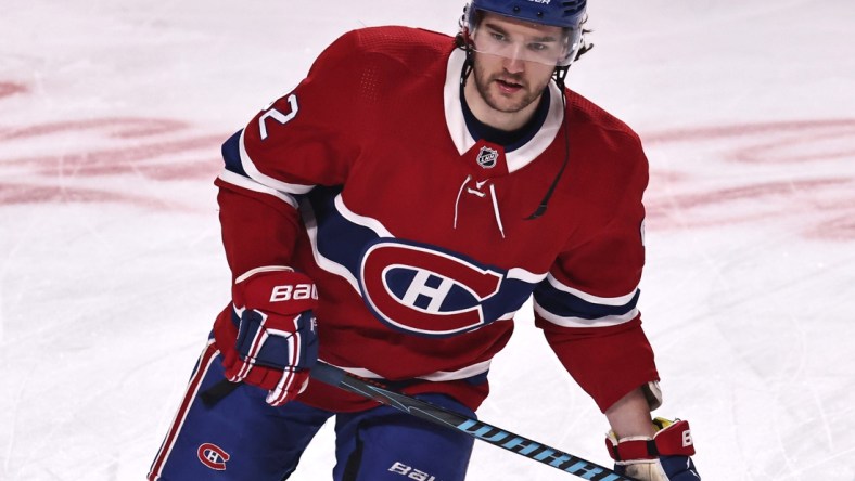 Apr 3, 2021; Montreal, Quebec, CAN; Montreal Canadiens left wing Jonathan Drouin (92) skates during the warm-up session before a game against Ottawa Senators at Bell Centre. Mandatory Credit: Jean-Yves Ahern-USA TODAY Sports