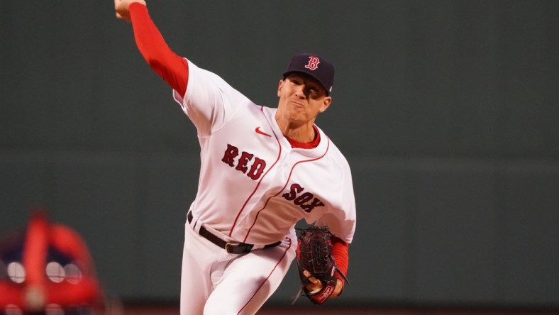 Apr 5, 2021; Boston, Massachusetts, USA; Boston Red Sox starting pitcher Nick Pivetta (37) throws a pitch against the Tampa Bay Rays in the first inning at Fenway Park. Mandatory Credit: David Butler II-USA TODAY Sports