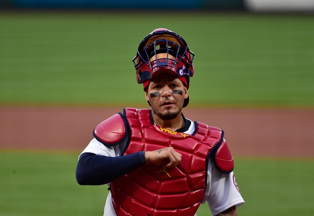 Yadier Molina exits the St. Louis Cardinals game after being hit