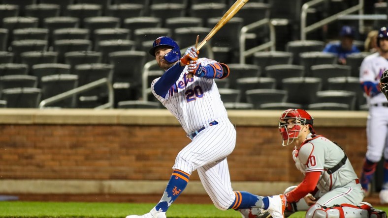 Apr 13, 2021; New York City, New York, USA;  New York Mets first baseman Pete Alonso (20) at Citi Field. Mandatory Credit: Wendell Cruz-USA TODAY Sports